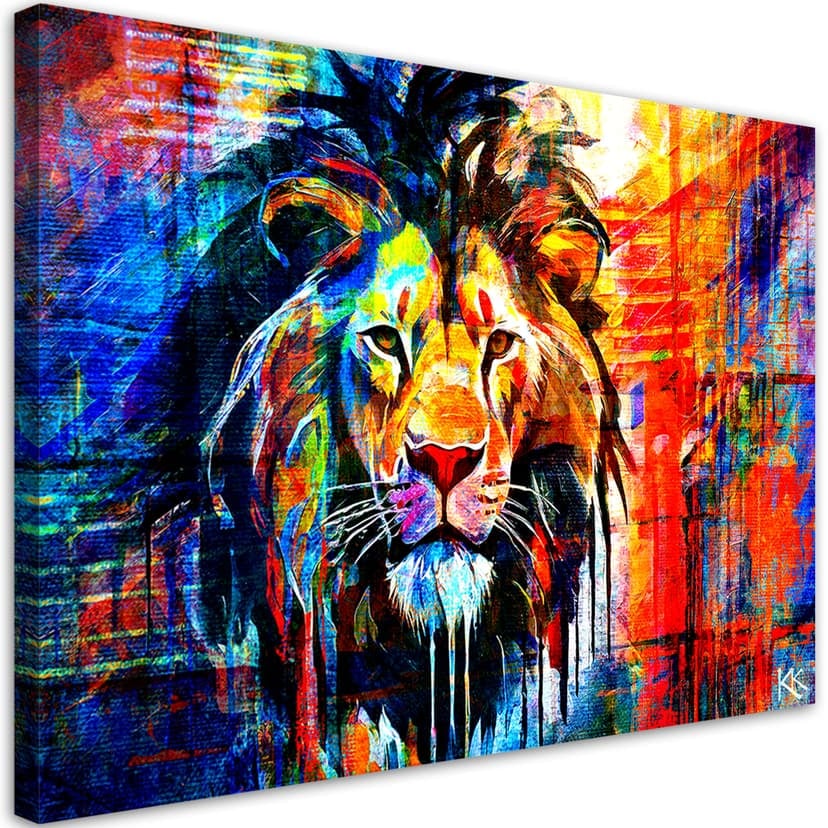 Stampa su tela, Leone colorato astratto