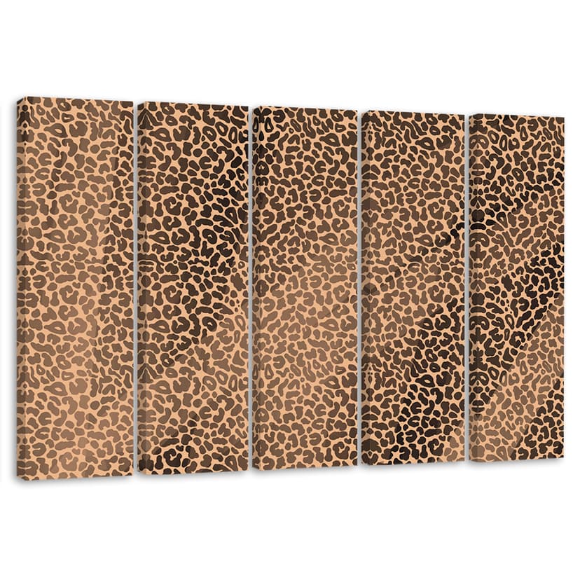 Stampa su tela 5 pezzi, motivo con toppe in pelliccia di leopardo leopardo