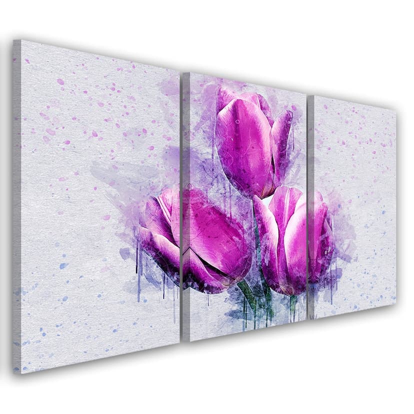 Stampa su tela 3 pezzi, tulipani fiori rosa