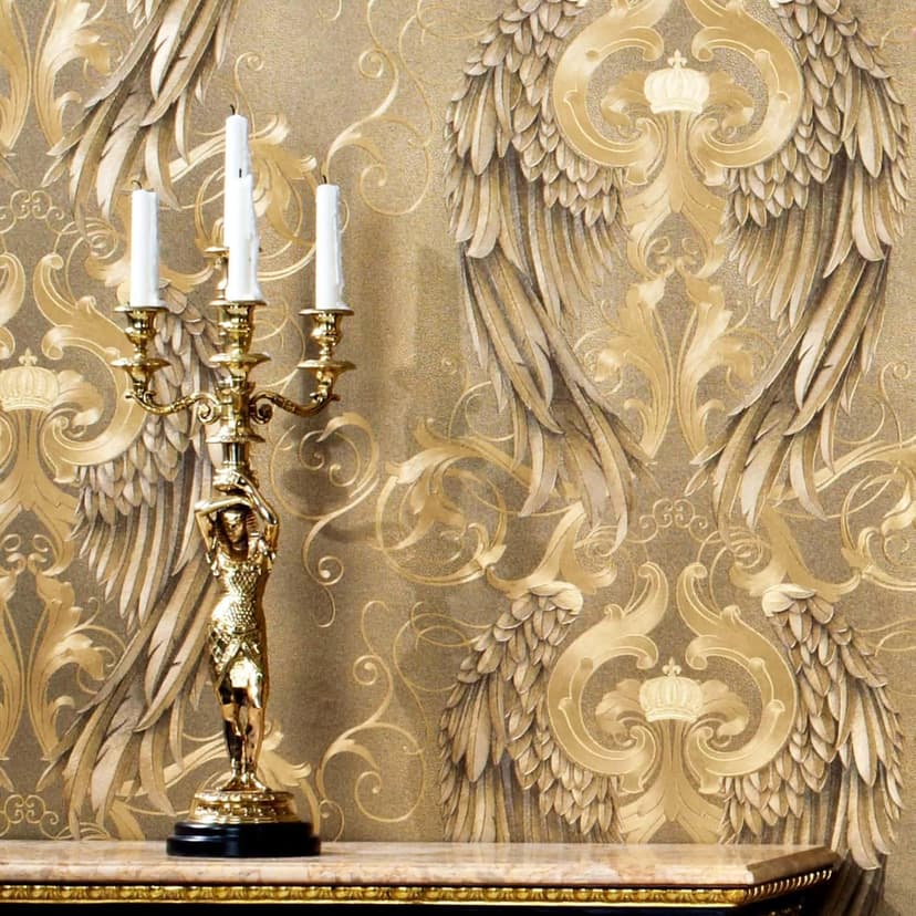 Carta da parati in tessuto non tessuto con ali lucide oro ornamentale di Harald Glööckler