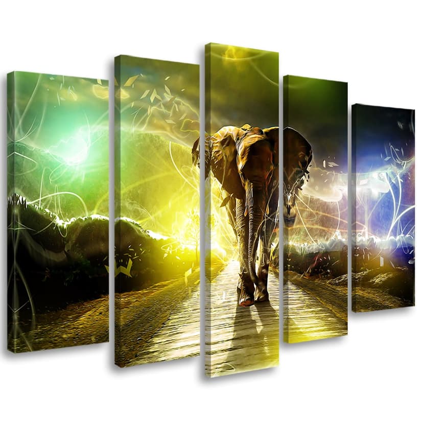 Stampa su tela 5 pezzi Elefante Animale Strada Tempesta