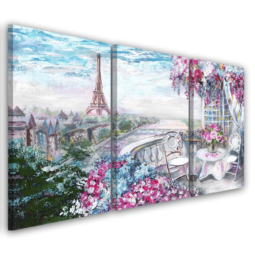 Stampa su tela 3 pezzi Paesaggio Torre Eiffel di Parigi Rosa pastello