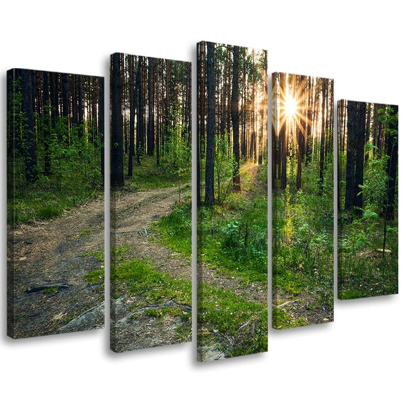 Stampa su tela 5 pezzi, foresta natura strada paesaggio