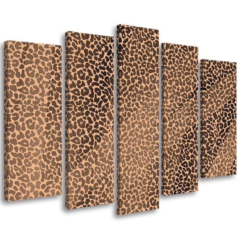 Stampa su tela 5 pezzi, motivo con toppe in pelliccia di leopardo leopardo