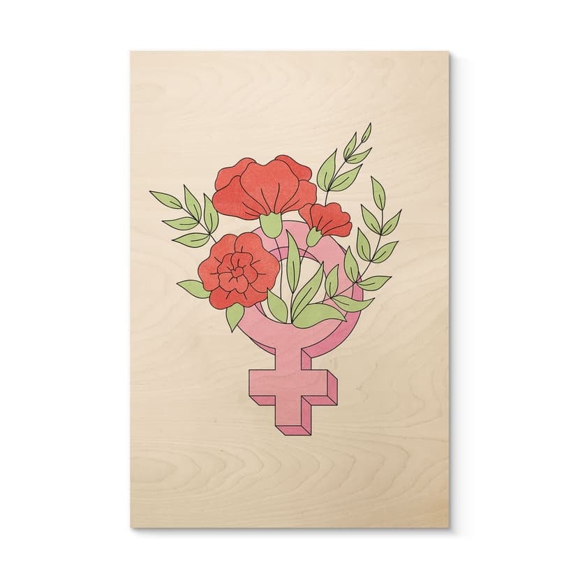 Stampa su legno segno di Venere con fiori