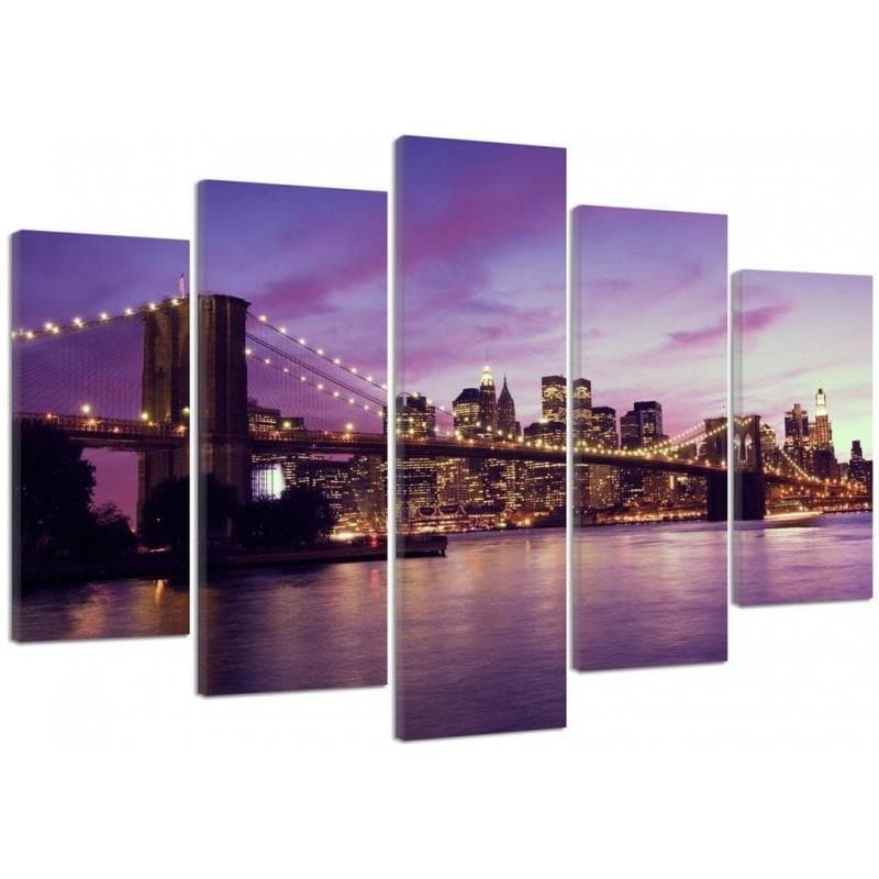 Stampa su tela 5 pezzi, Tramonto a New York Manhattan