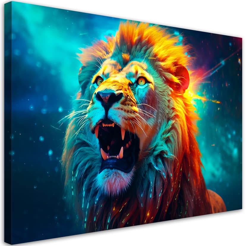 Stampa su tela astratta Neon Lion AI