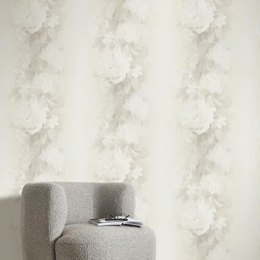 Carta da parati in tessuto non tessuto, carta da parati a motivi floreali Aurora light taupe