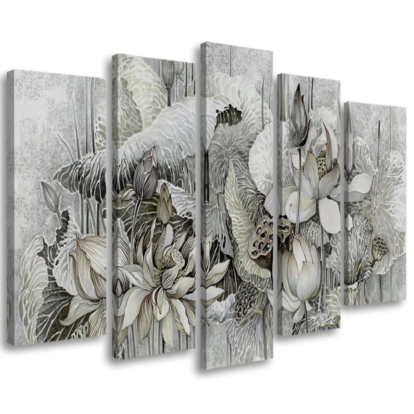 Stampa su tela 5 pezzi, fiori di loto