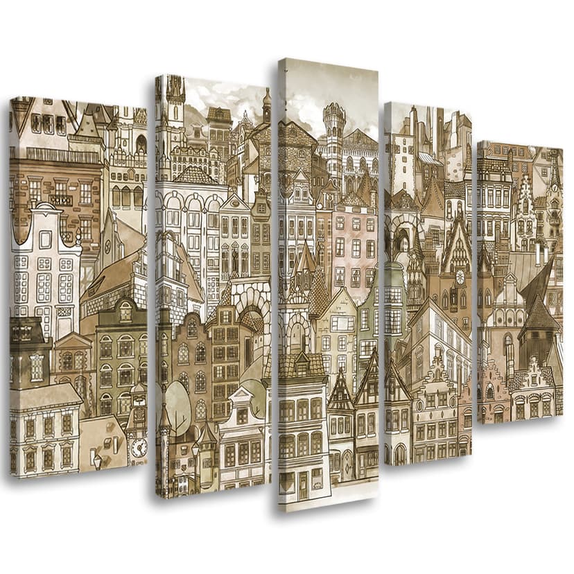 Stampa su tela 5 pezzi, Città felice