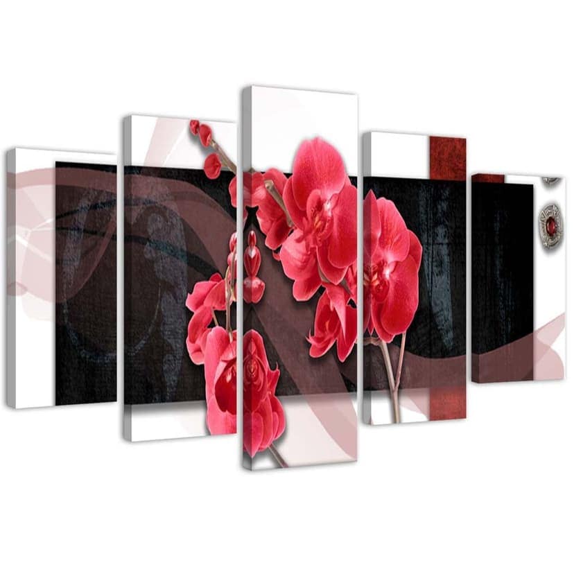 Stampa su tela 5 pezzi, orchidea rossa