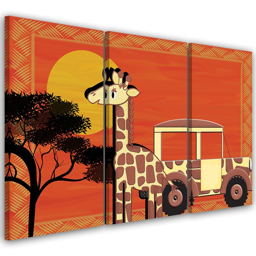 Stampa su tela 3 pezzi, giraffa animali arancioni bambini