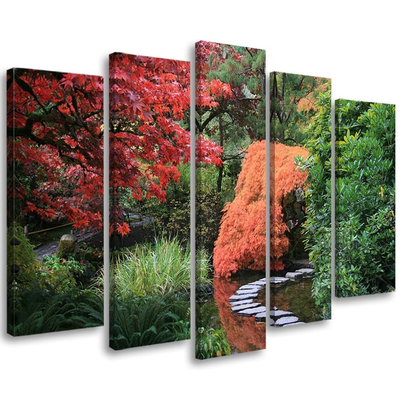 Stampa su tela 5 pezzi, foresta giardino giapponese