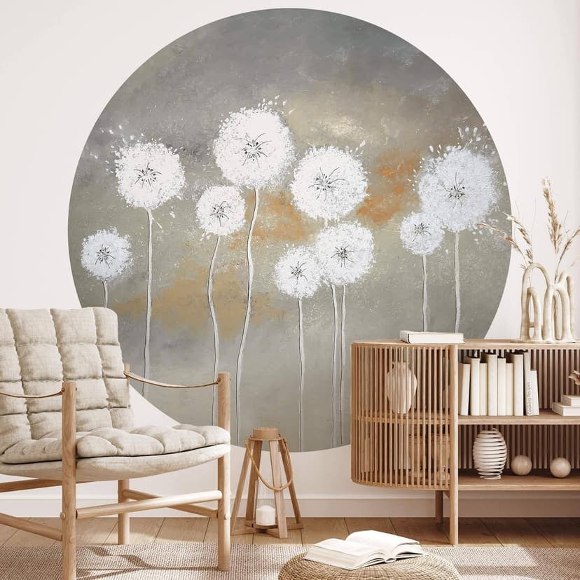 Fotomurale tondo Melz - White Dandelions - carta da parati in tessuto non tessuto/carta da parati in