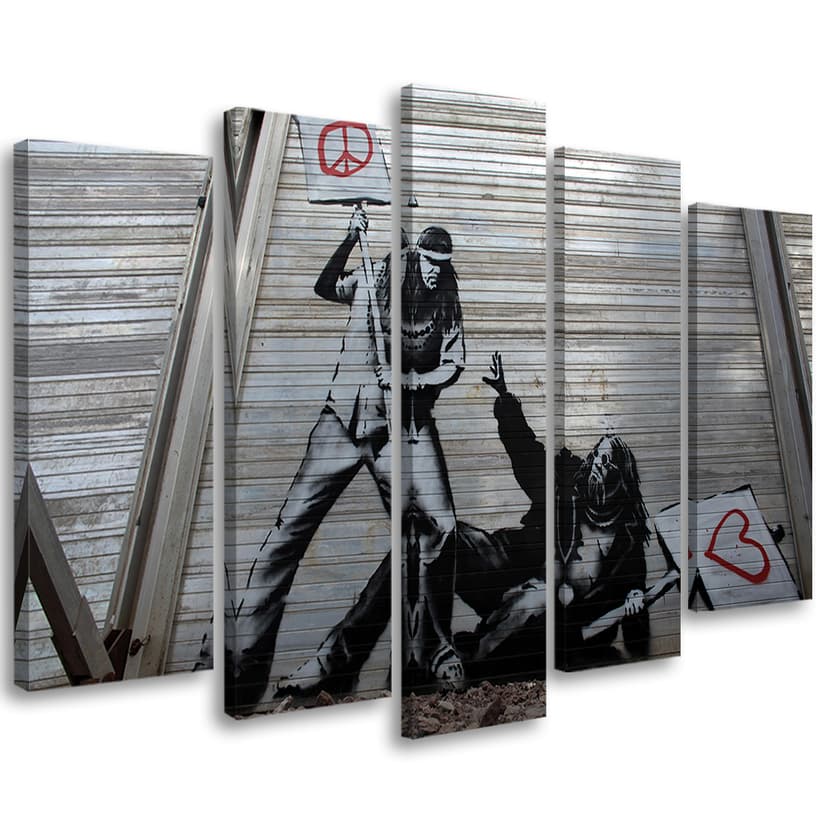 Stampa su tela 5 pezzi, stampa su tela Banksy Street Art