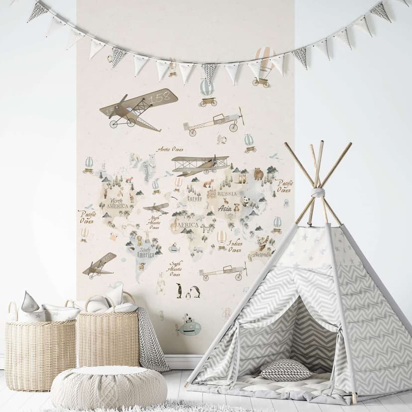 Carta da parati per bambini, tessuto non tessuto con illustrazione Kids Walls beige