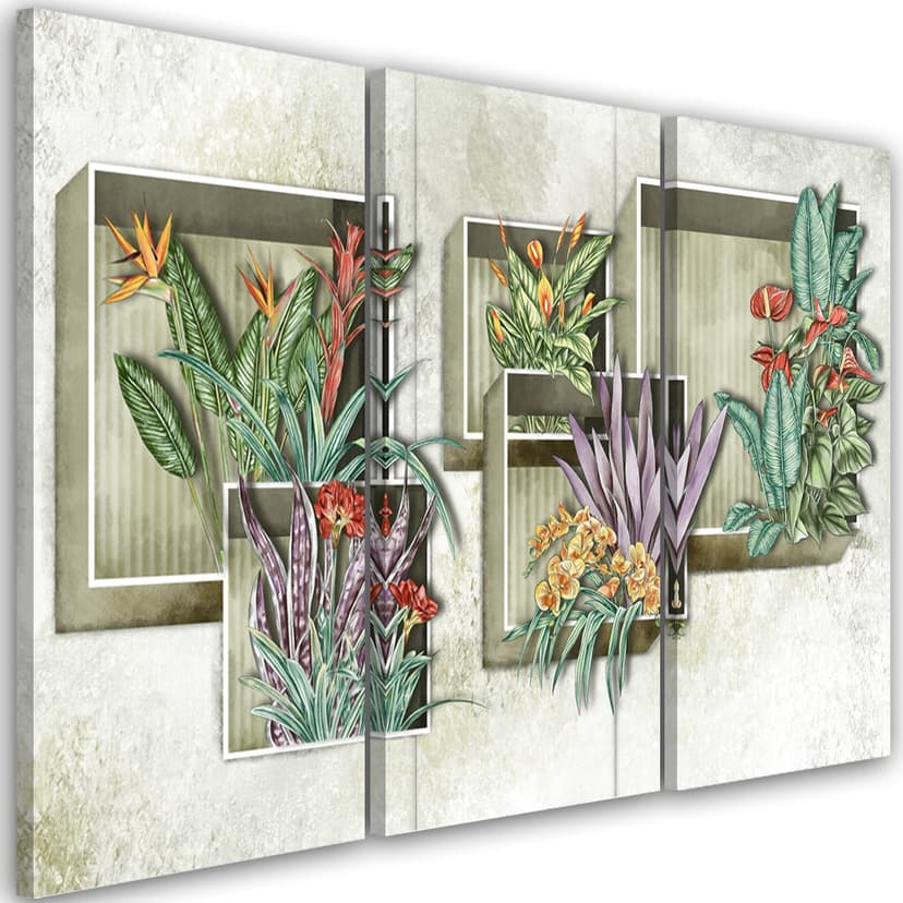 Stampa su tela 3 pezzi, scatole quadrate mensole con fiori