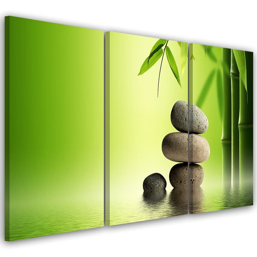 Stampa su tela in 3 parti, GREEN Stones Bamboo Zen