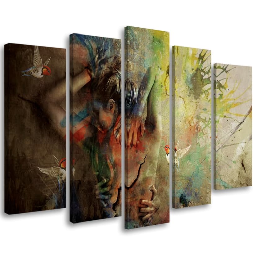 Stampa su tela 5 pezzi, pittura femminile
