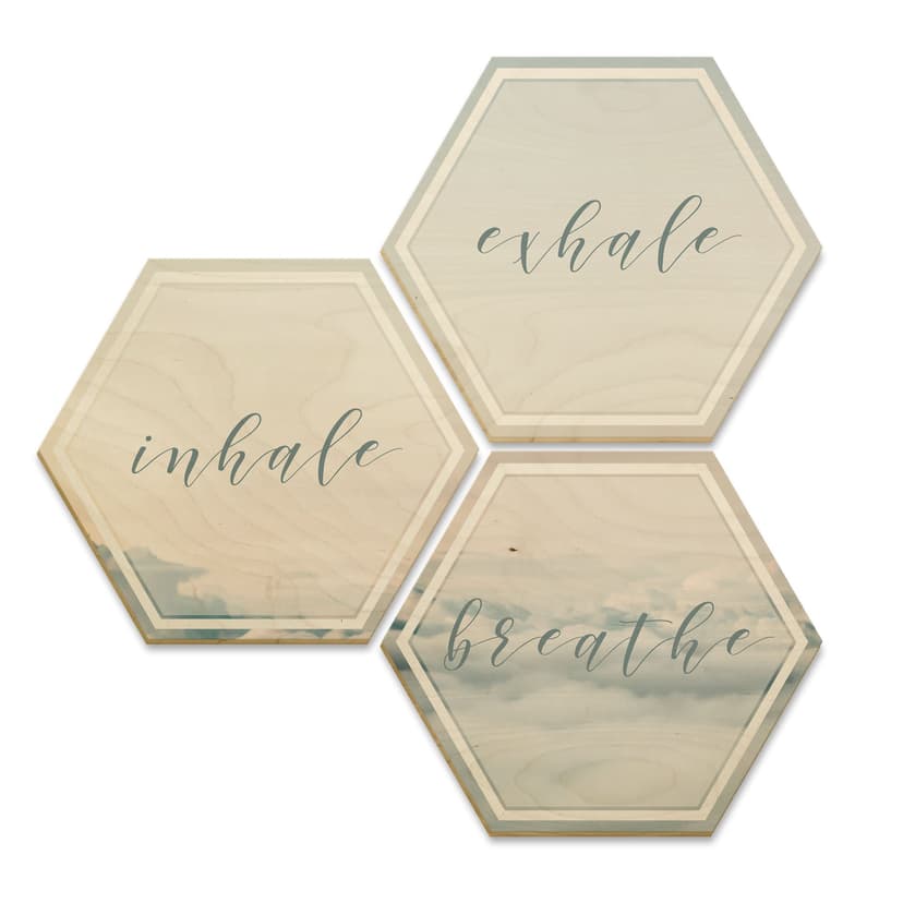 Hexagon - Holz Birke-Furnier - Inhale Exhale Breat
