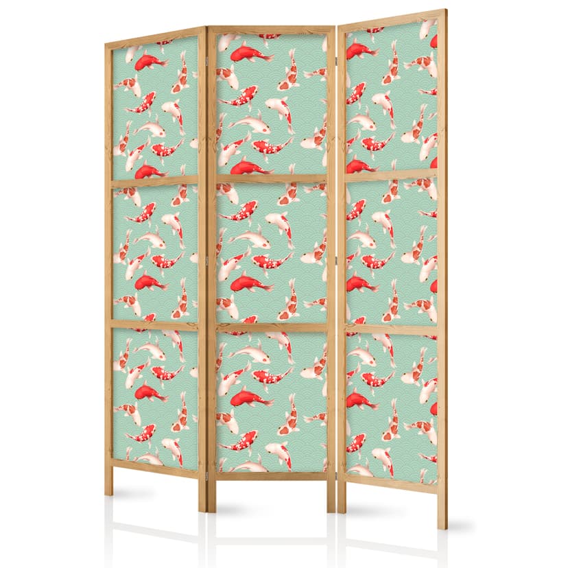 Japanischer Paravent Raumteiler - Fish and Japanese Pattern, 3-teilig