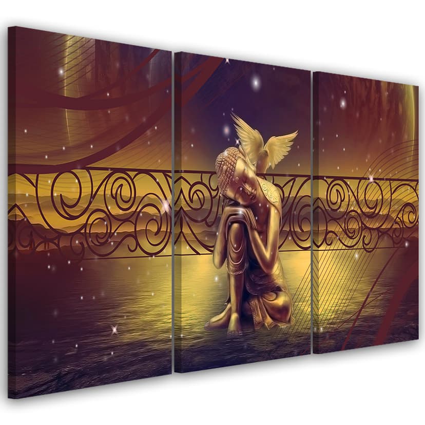 Stampa su tela 3 pezzi, Buddha astratto Zen marrone