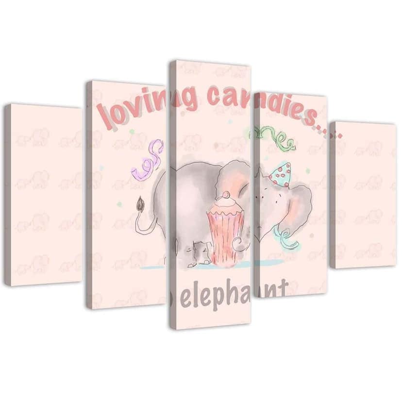 Stampa su tela 5 pezzi Elefante rosa