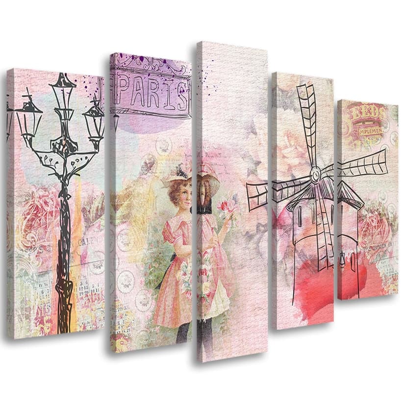 Stampa su tela 5 pezzi, bambina rosa