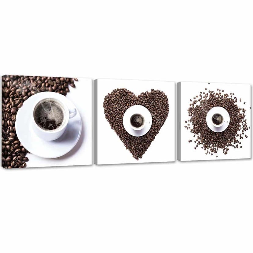 Stampa su tela 3 pezzi, cuore di chicco di caffè