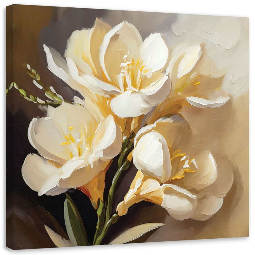 Stampa su tela, Peonie color crema dipinte a mano