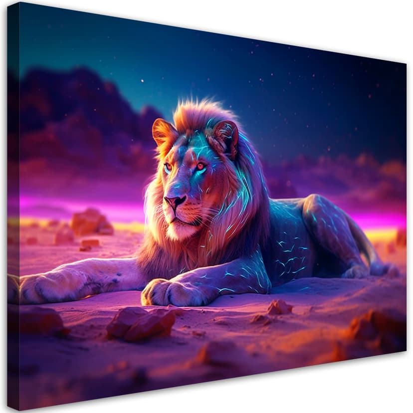 Stampa su tela leone natura animale neon