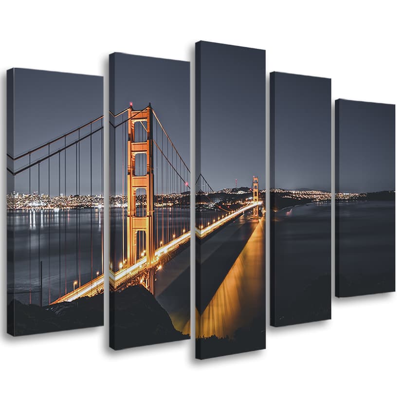 Stampa su tela 5 pezzi, Golden Gate di San Francisco