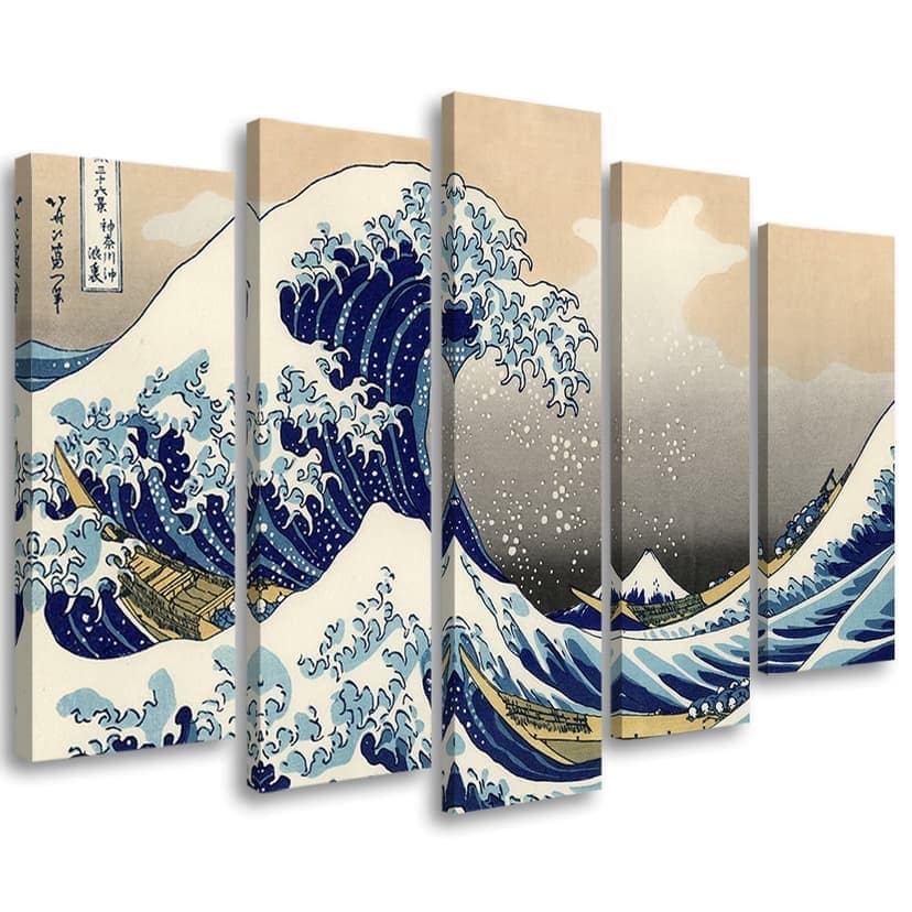 Stampa su tela 5 pezzi, Hokusai Great Wave off Kanagawa