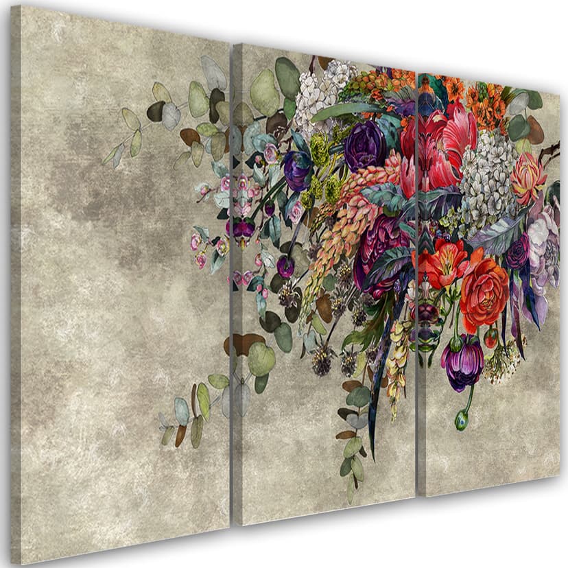 Stampa su tela in 3 parti, bouquet di fiori