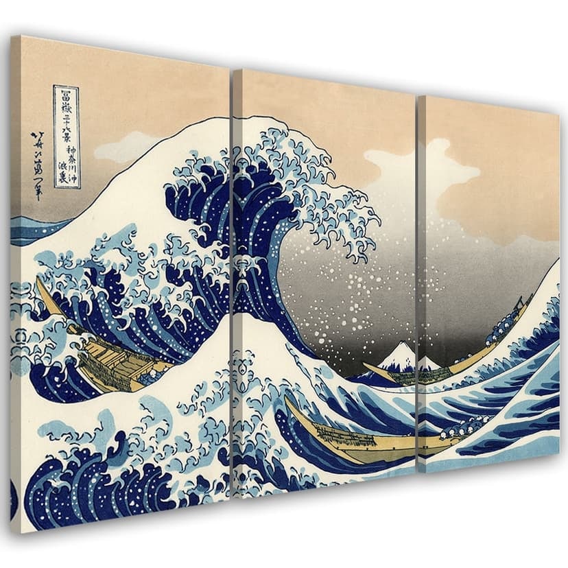 Stampa su tela 3 pezzi, Hokusai Great Wave off Kanagawa