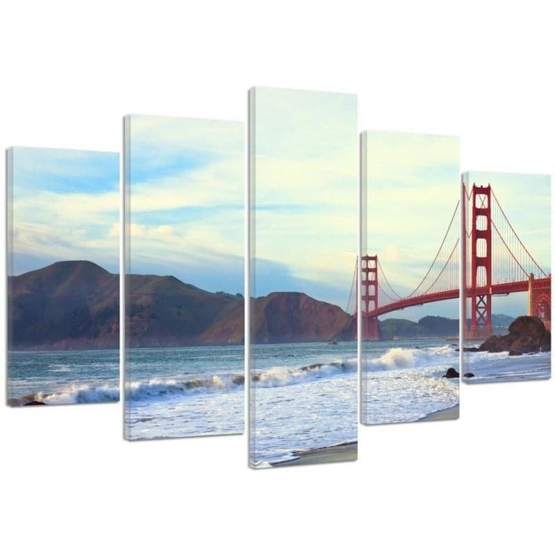 Stampa su tela 5 pezzi, Golden Gate Bridge - Paesaggio