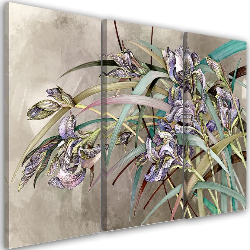 Stampa su tela in 3 pezzi, fiori di iris al vento
