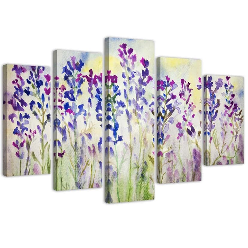 Stampa su tela 5 pezzi, fiori di campo viola