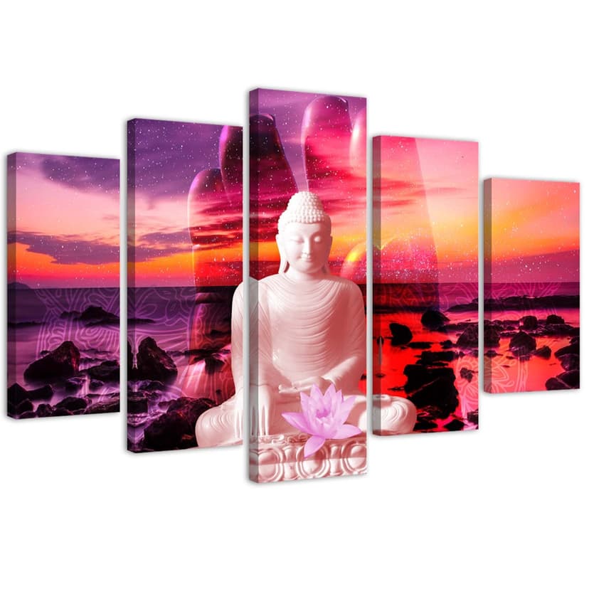 Stampa su tela 5 pezzi, Buddha al tramonto sul mare
