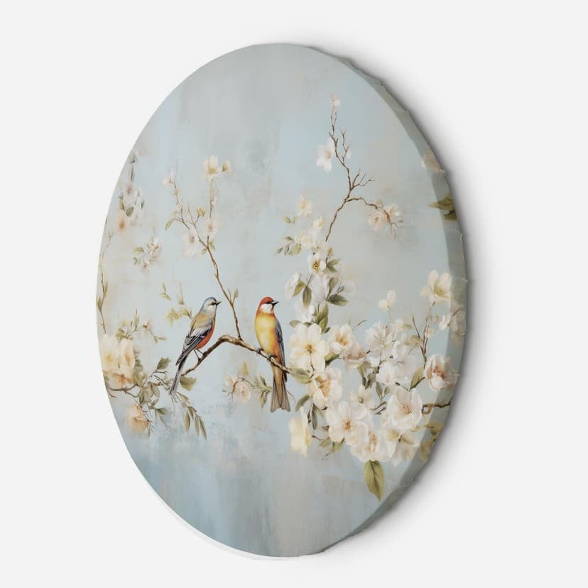 Quadro su tela rotonda Uccelli su un ramo Chinoiserie