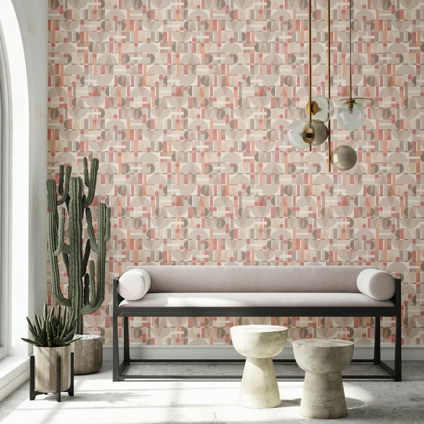 Carta da parati in tessuto non tessuto in grigio beige rosso forme moderne grafica geometrica