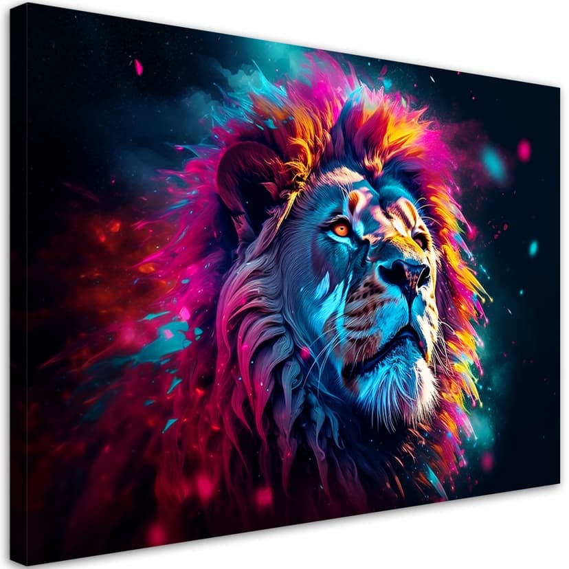 Stampa su tela neon leone animale africa
