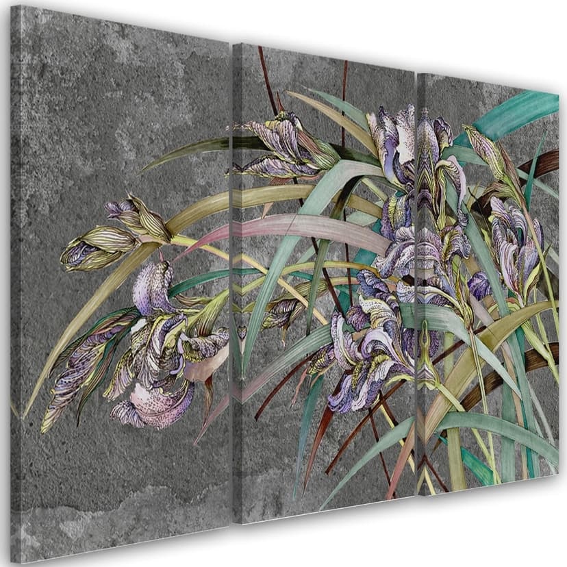 Stampa su tela in 3 pezzi, fiori di iris al vento