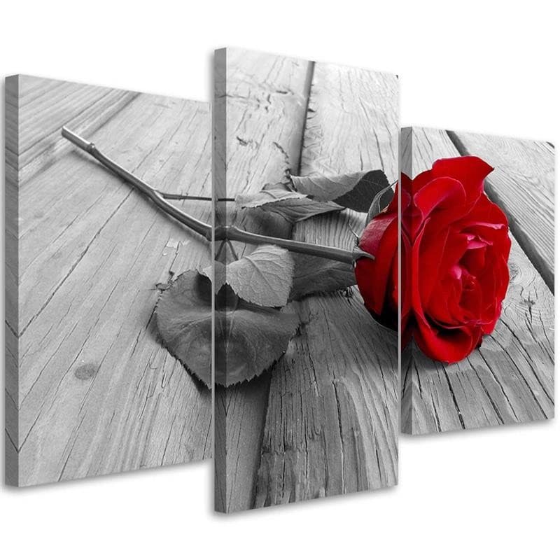 Stampa su tela 3 pezzi, ponte di legno con fiori di rosa