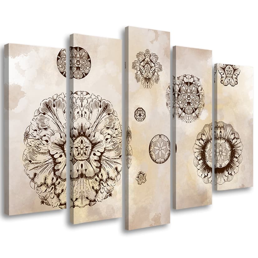 Stampa su tela 5 pezzi, forme geometriche floreali