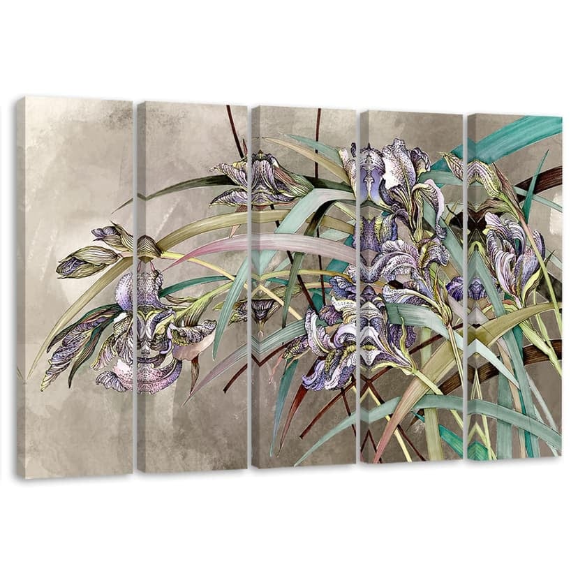 Stampa su tela 5 pezzi, fiori di iris nel vento