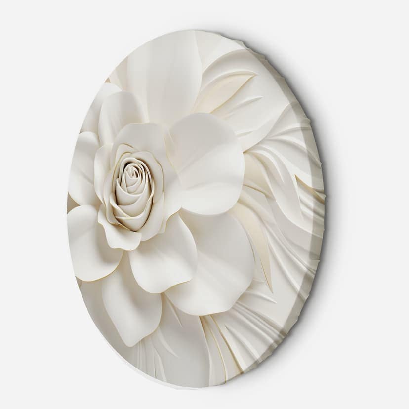 Tela rotonda Murale Bianco Fiore 3D