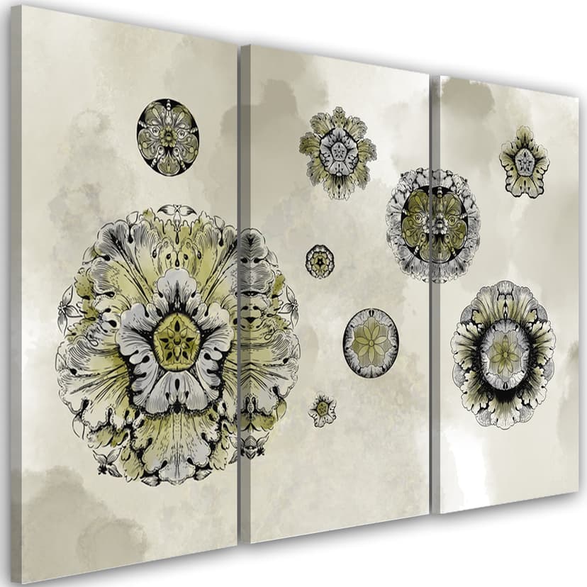 Stampa su tela in 3 pezzi, forme geometriche floreali