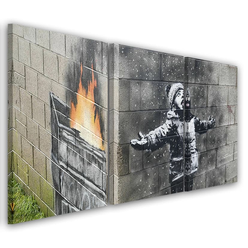 Stampa su tela 3 pezzi, Banksy Smog Boy Street