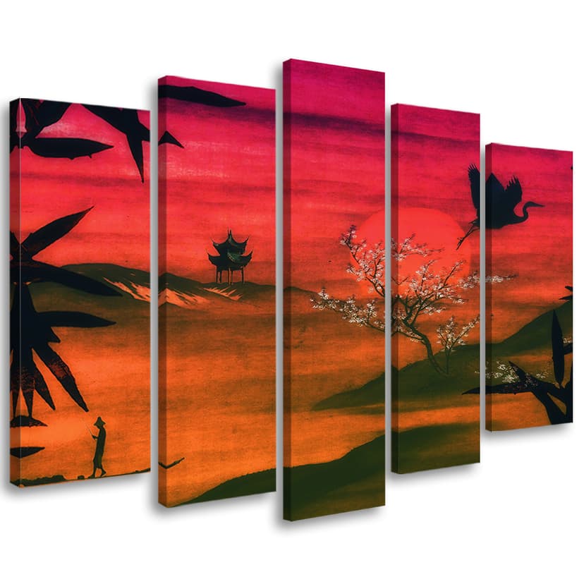 Stampa su tela 5 pezzi, paesaggio giapponese